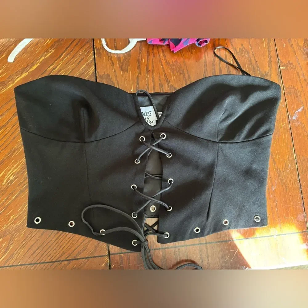 Princess Polly Lace Up Corset Crop Top Size 6 Black Grommet